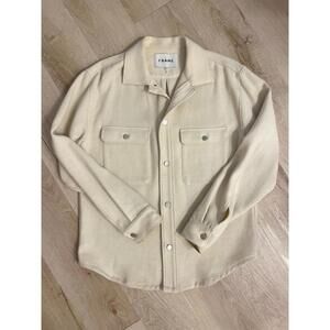 Designer FRAME Mens Cotton Overshirt Jacket in Ecru/Off White - Size Small